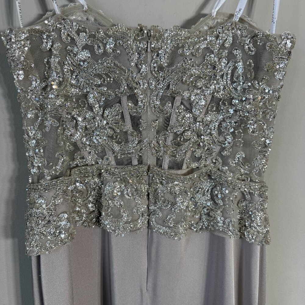 NWOT Montage by Mon Cheri Strapless Beaded Satin Gown Womens 12 Champage Sheer - Picture 10 of 15